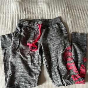 PINK Victoria's Secret Gray Heather Joggers with Hot Pink Accents